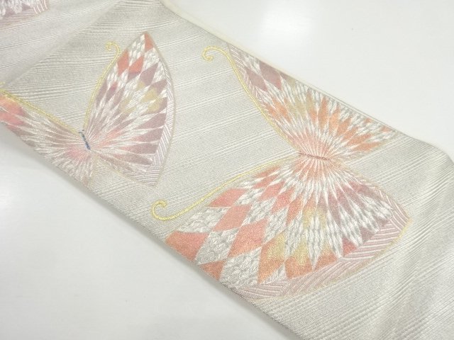 JAPANESE KIMONO / ANTIQUE FUKURO OBI / SILK / WOVEN BUTTERFLY
